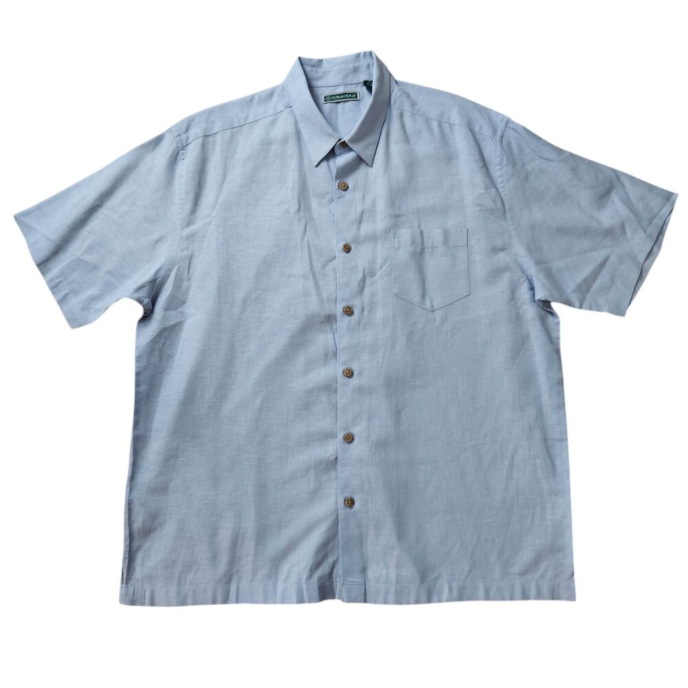 Cubavera Linen Blend Shirt Mens XL Blue Short Sleeve Camp